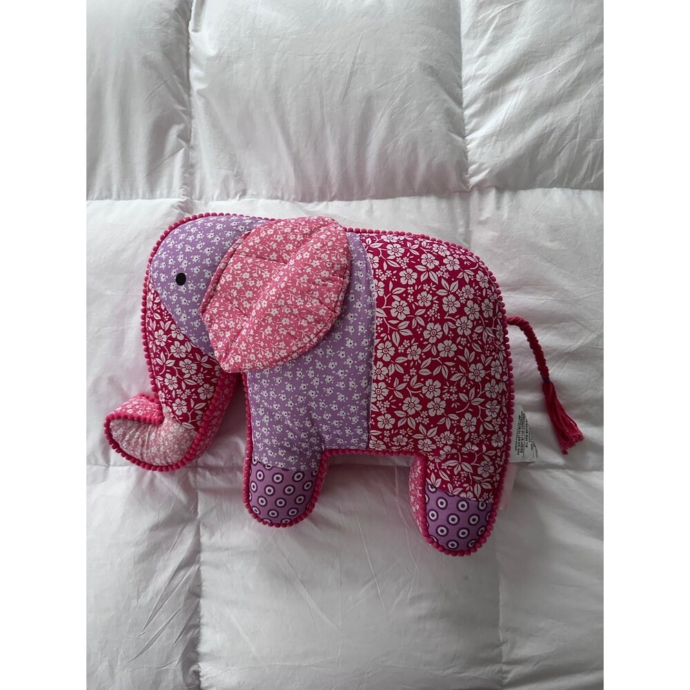 Lil Pixies Pink Purple Floral Elephant Plush Pillow Stuffed Animal Decor 16”